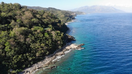 Aerial view of Udalo's Western coast Aerial view of Udalo's Western coast with the port of Abra de Ilog in the distance.