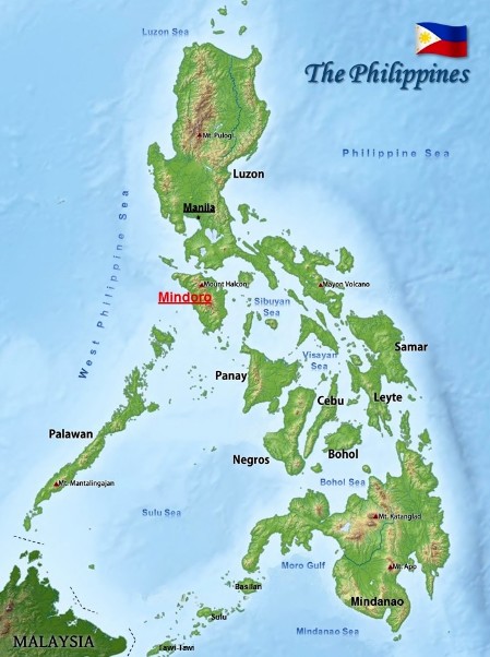 Topographic map of the Philippines A topographic map of the Philippines featuring the location of Mindoro