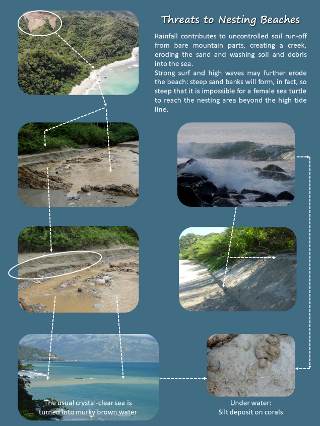 A photographic diagram is used to show the impact on beaches and sea caused by run-off soil 